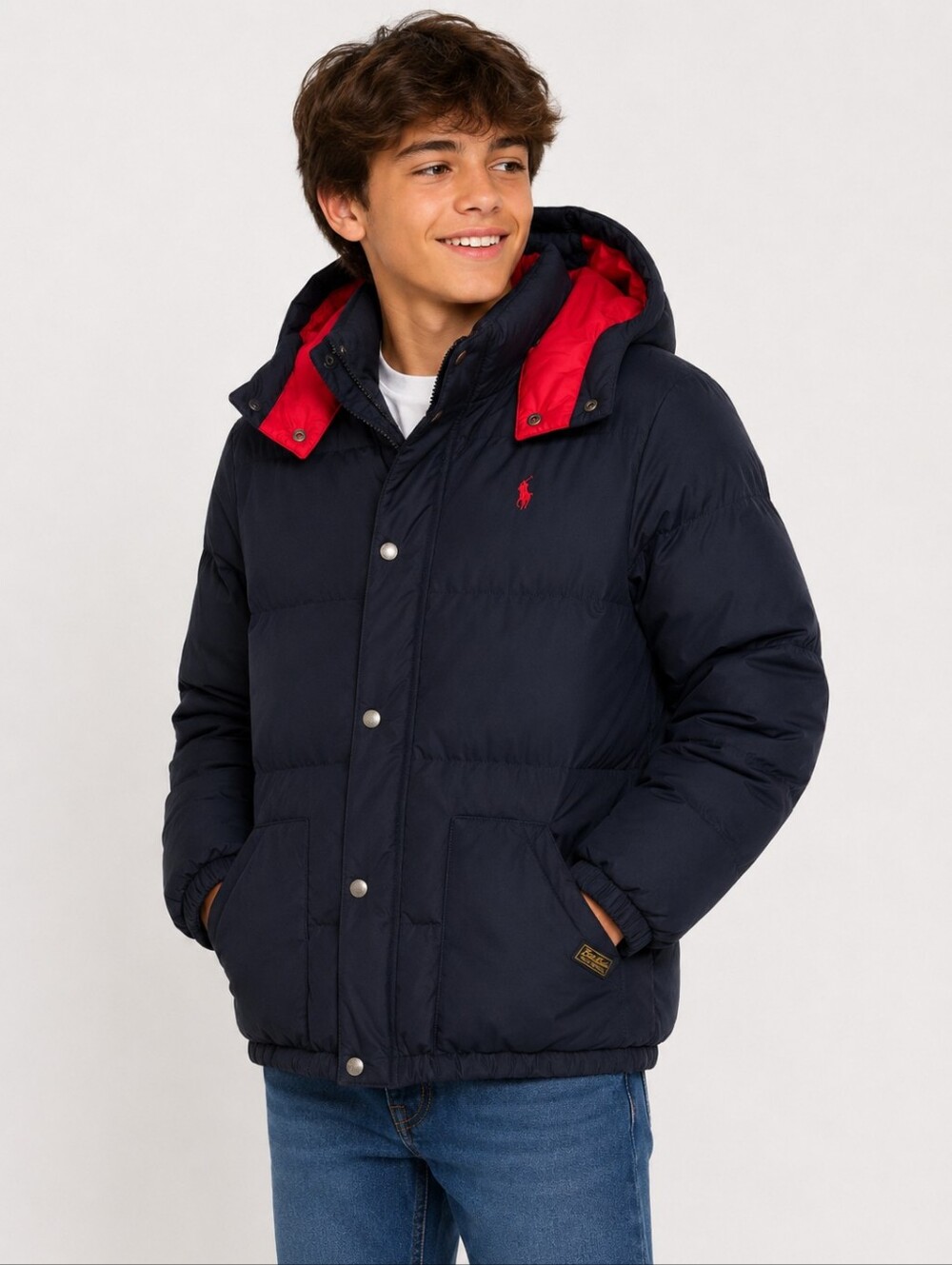 Polo Ralph Lauren Boys Down Puffer Jacket Navy Red Size Large 14-16